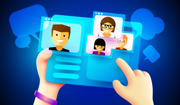 可爱的3d手拿着平板电脑进行视频通话。通信的概念。图片下载