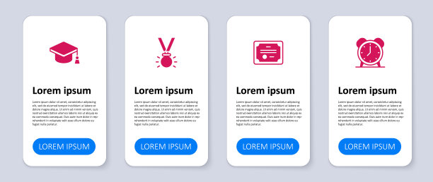 设置闹钟，证书模板，奖章和毕业帽。业务信息图模板。向量图片下载