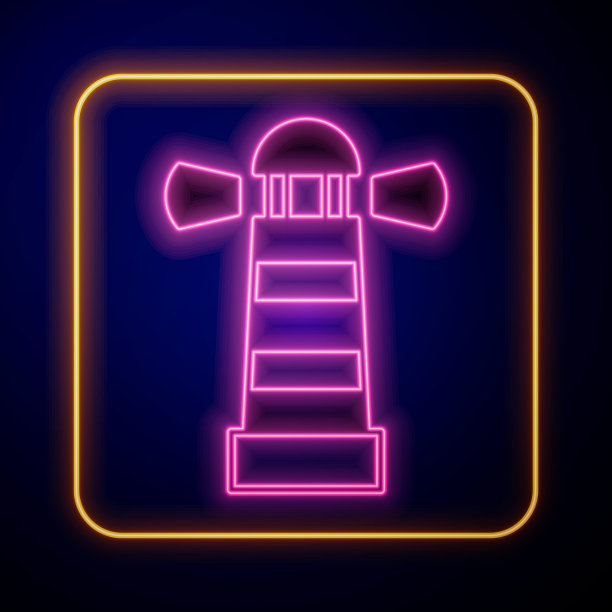 发光的霓虹灯塔图标孤立的黑色背景。向量图片下载