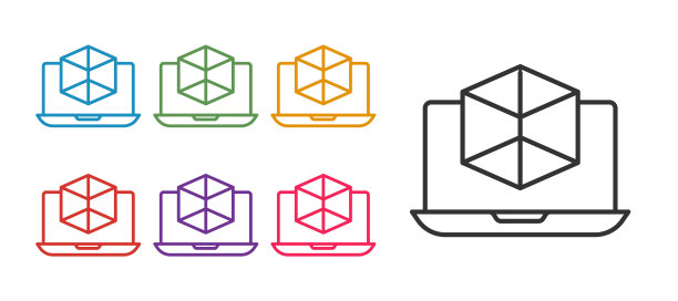 设置线3d建模图标隔离在白色背景。增强现实或虚拟现实。设置图标彩色。向量图片下载