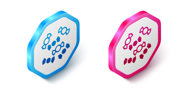 等距糖果图标隔离在白色背景。圣诞快乐，新年快乐。六角按钮。向量图片下载