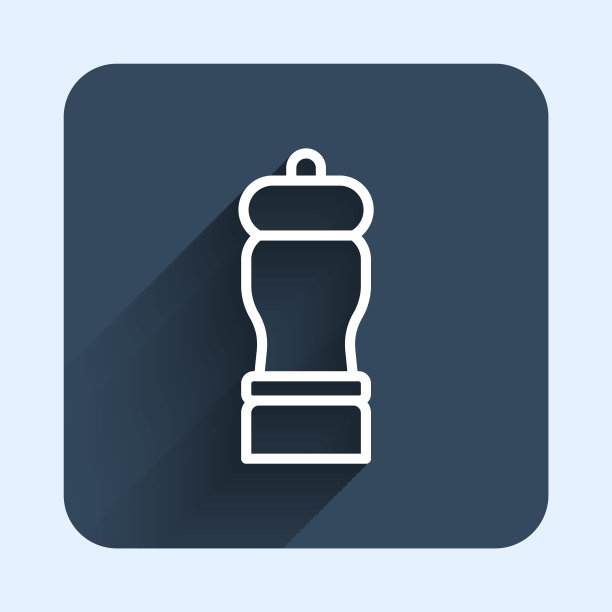 白线胡椒图标孤立与长阴影背景。烹饪的香料。蓝色方形按钮。向量图片下载