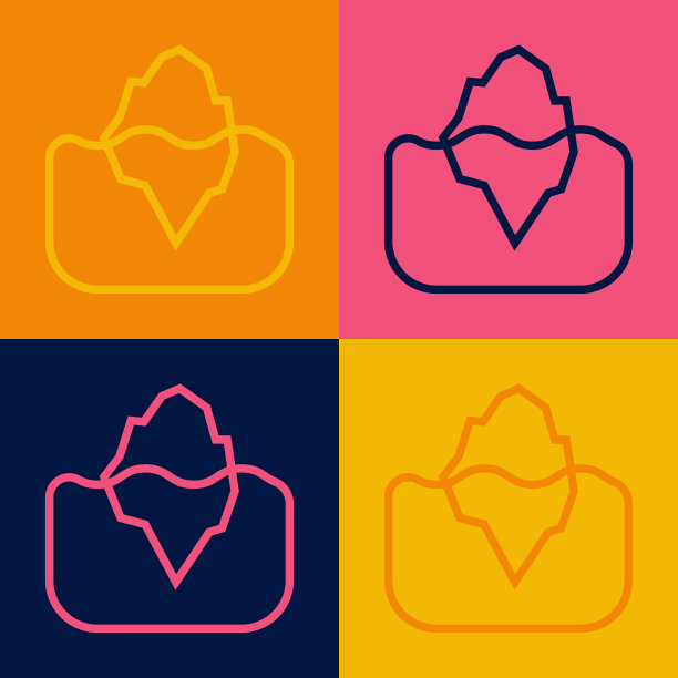 波普艺术线冰山图标孤立的颜色背景。向量图片下载