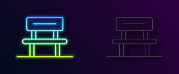 发光的霓虹线候车厅图标孤立的黑色背景。向量图片下载