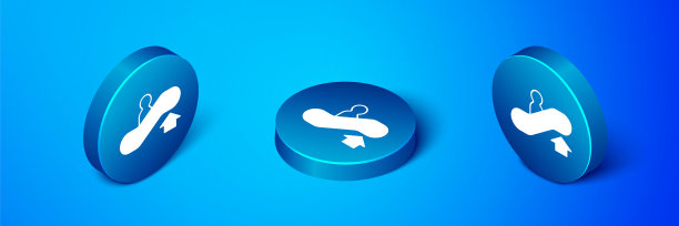 等距自动扶梯图标隔离在蓝色背景。蓝色圆圈按钮。向量图片下载