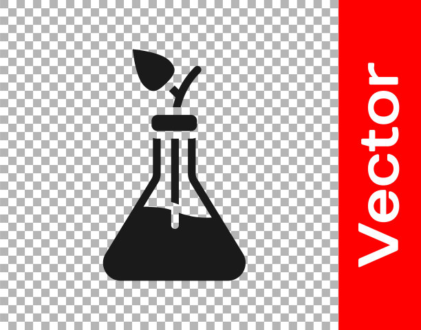 黑色植物育种图标隔离透明的背景。试管中生长的植物。有机食品、农业和水培。向量图片下载