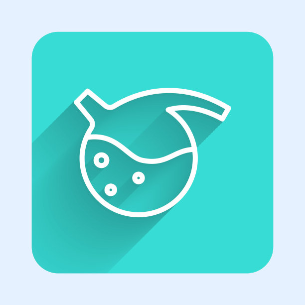 白线试管和烧瓶化学实验室测试图标隔离有长长的阴影。实验室玻璃器皿标志。绿色方形按钮。向量图片下载