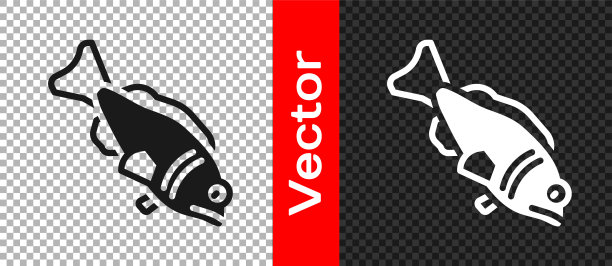 黑色的鱼图标隔离在透明的背景。向量图片下载