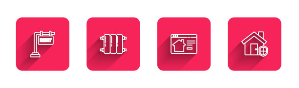 设有出租挂牌、暖气片、线上楼盘、长影保护房。红色方块按钮。向量图片下载