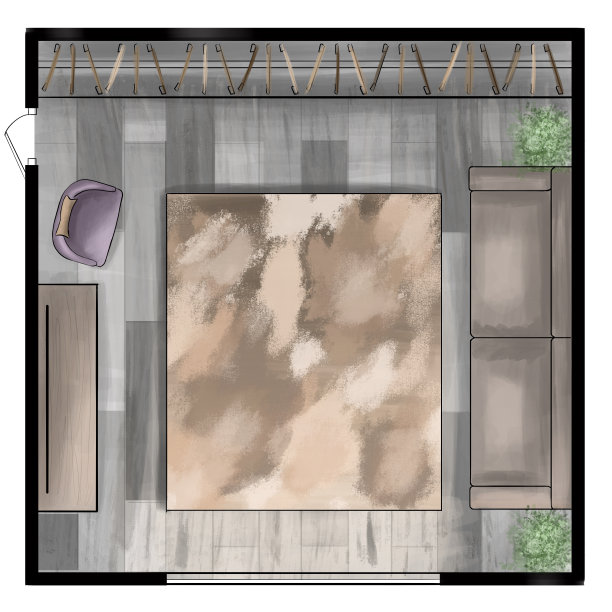 素描卧室室内设计。现代装修设计。房间的手绘插图。室内设计图纸。图片下载