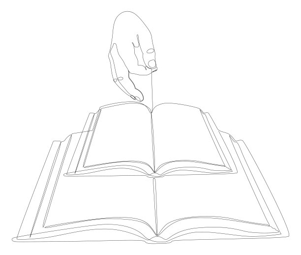 一个连续的手线与多个书。细线插图矢量概念。轮廓画创意。图片下载