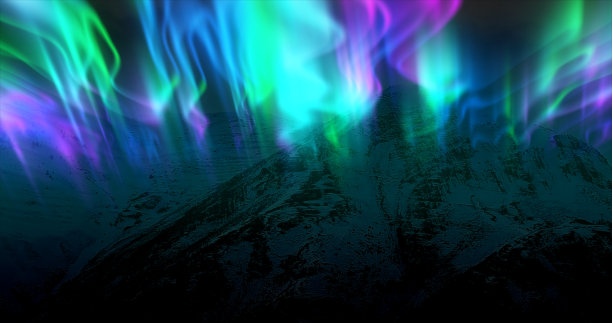 抽象的背景是多色的北极光和北方的山脉，明亮的彩虹般的现实光在天空中闪耀图片下载