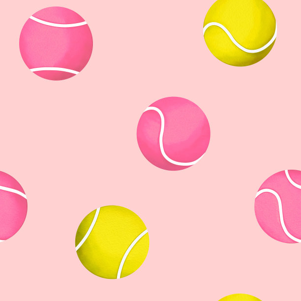 粉色和黄色的网球和球拍无缝图案与柔和的粉红色背景。夏季体育活动图片下载