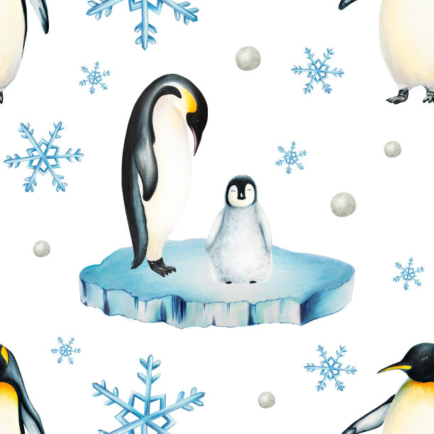 水彩无缝图案与帝王企鹅家族在浮冰上隔离。手绘现实的北极和南极海洋哺乳动物。为设计师，装饰，明信片，包装纸，剪贴簿，封面，标志，邀请，海报和tex图片下载