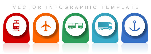 运输图标集，平面设计各种彩色图标，如火车，飞机，公共汽车，卡车和锚的网页设计和移动应用程序，信息图矢量模板在eps 10图片下载