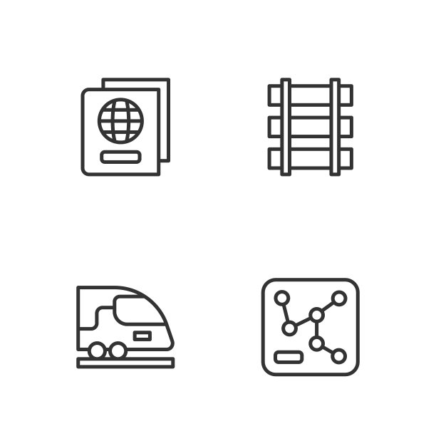 集线路铁路图，高速列车，护照和铁路，铁路轨道图标。向量图片下载