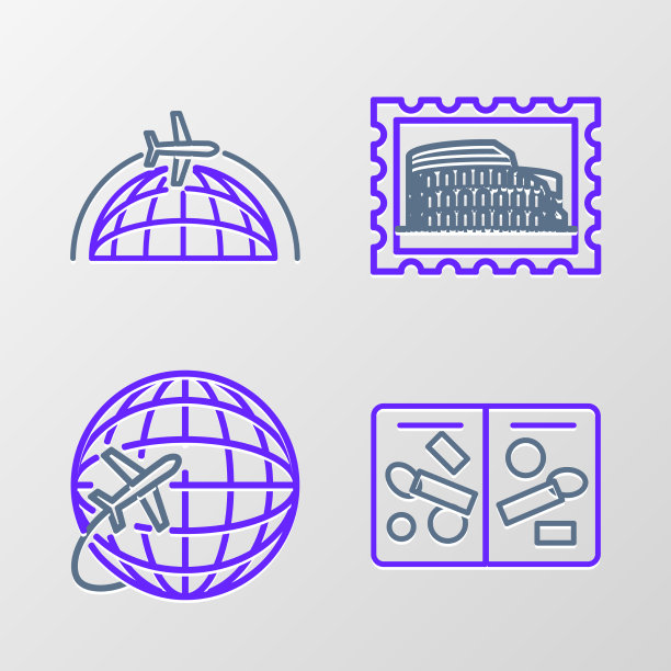 设置行护照页与签证邮票全球图片下载