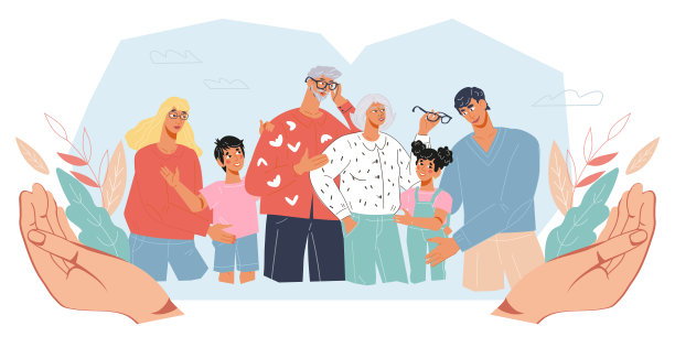 家庭帮助，医疗保健和支持，平面矢量插图孤立。图片下载