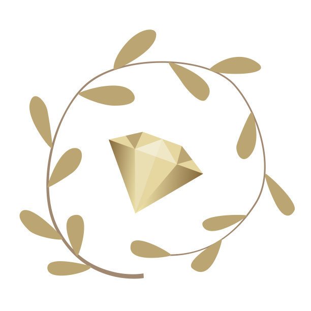 创意花环叶子与钻石，可爱的质朴环花标志设计。矢量插图隔离在白色图片下载