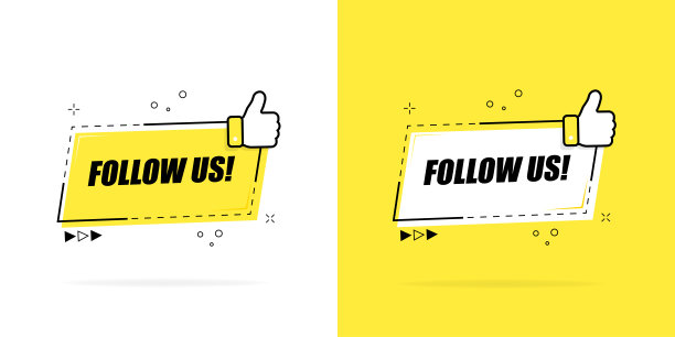 矢量插图跟随我们的横幅。现代平面标签大拇指向上图标。图片下载