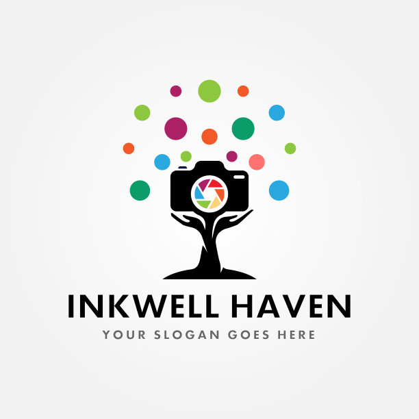 创新的彩色自然和摄影符号。树摄影图标设计思路图片下载