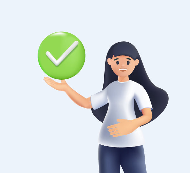 3D字符持有复选标记。商业成功的概念。美丽微笑的女人和成功的复选标记按钮。管理，任务完成，完成业务任务，时间管理概念3d图片下载