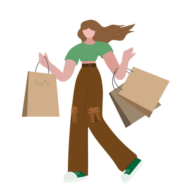 拿着购物袋的年轻女售货员。大包装购买。图片下载