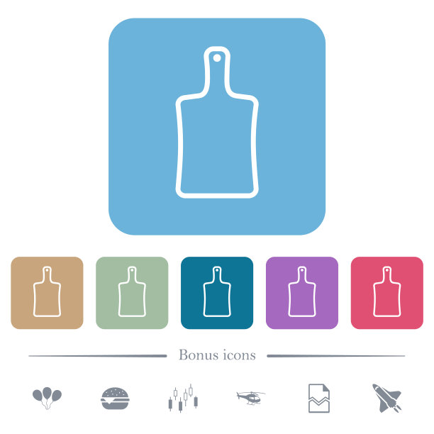 砧板轮廓平面图标彩色圆形方形背景图片下载