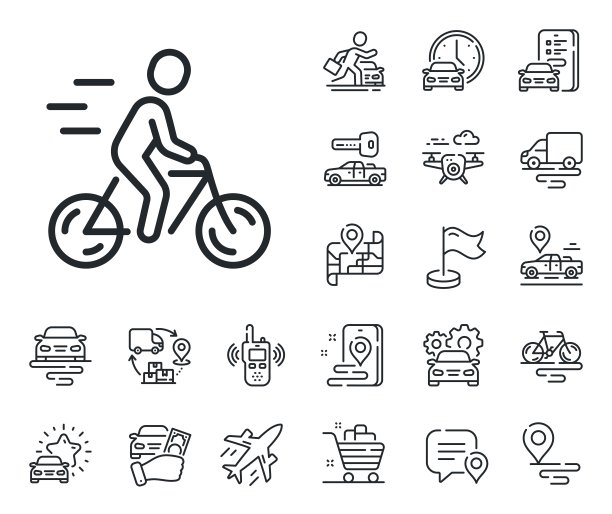 自行车路线图标。骑自行车的标志。飞机，供应链和地点。向量图片下载