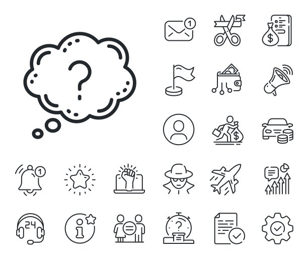 问号线图标。测验聊天气泡标志。工薪族，性别平等，警铃响。向量图片下载