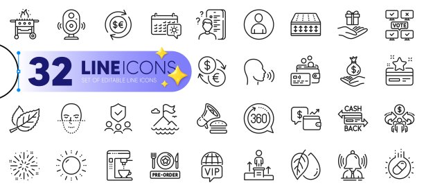 轮廓集360度，烟花爆炸和太阳能量线图标。用于web应用程序。矢量图片下载