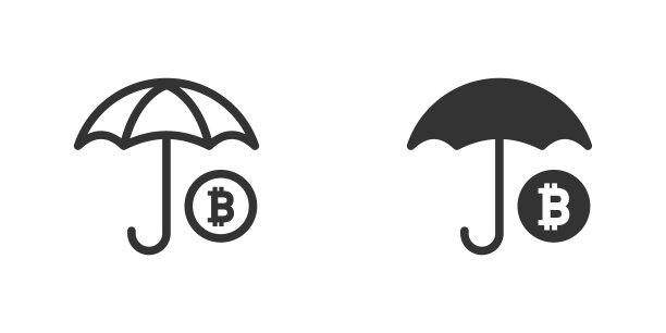 加密货币保险图标：比特币标志和雨伞图标图片下载