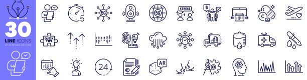 掉落计数器，5g技术和快速提示线图标包。用于web应用程序。矢量图片下载