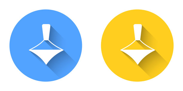 白色旋风玩具图标孤立的长阴影背景。圆按钮。向量图片下载