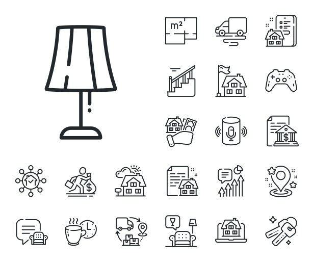 台灯线图标。床头灯标志。平面图、楼梯和休息室。向量图片下载