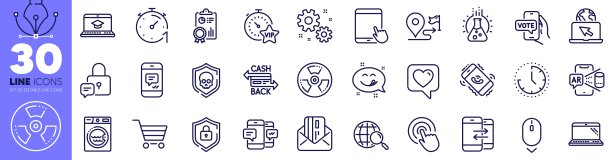 心形、向下滚动和化学危害线性图标包。适用于Web应用程序。矢量图图片下载