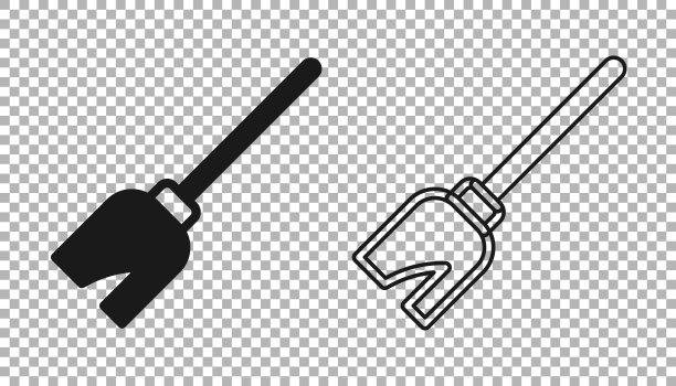 黑女巫扫帚图标隔离在透明的背景。万圣节派对快乐。向量图片下载