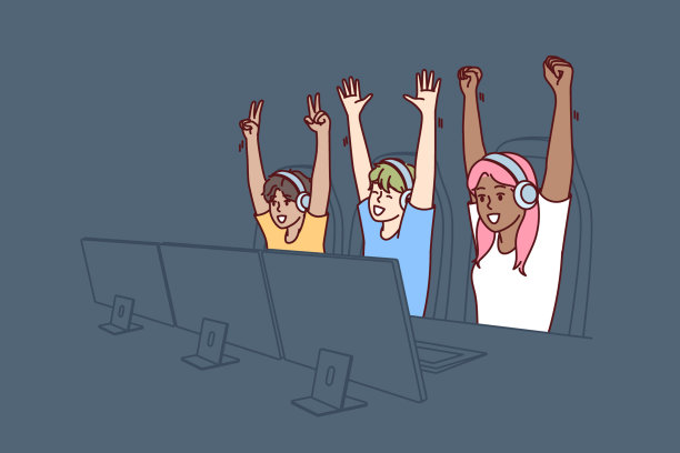 一群青少年电子竞技或游戏玩家赢得了多人视频游戏的胜利，他们正在胜利地举手图片下载