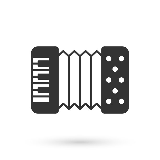 灰色乐器手风琴图标孤立的白色背景。古典巴扬，和声。向量图片下载