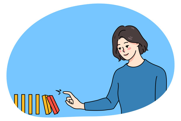 女人触碰并推倒多米诺骨牌图片下载