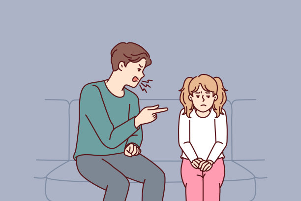 父亲训斥十几岁的女儿，因为她在学校表现不好，坐在沙发上图片下载