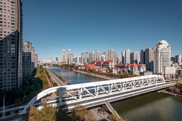 中国滨江城市天津海河风景区的航拍照片图片下载