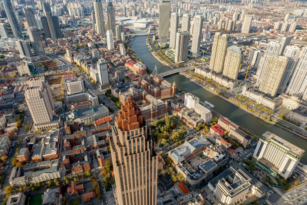 航拍的海河风景区，天津，中国图片下载