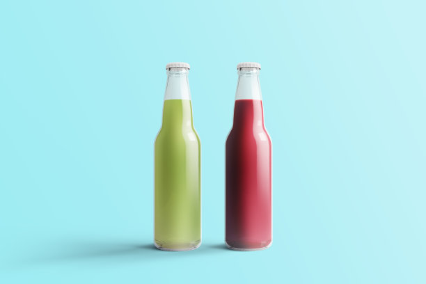 各种水果苏打瓶，不含酒精的饮料与水滴分离的托夏背景。3d渲染，适合您的设计项目。图片下载