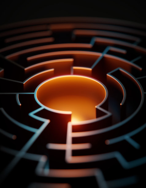 橙色和蓝色灯光照亮的迷宫图片下载