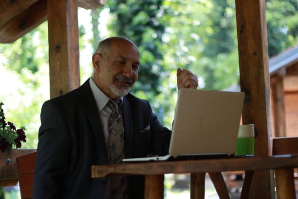 老年商人在笔记本电脑上工作图片下载