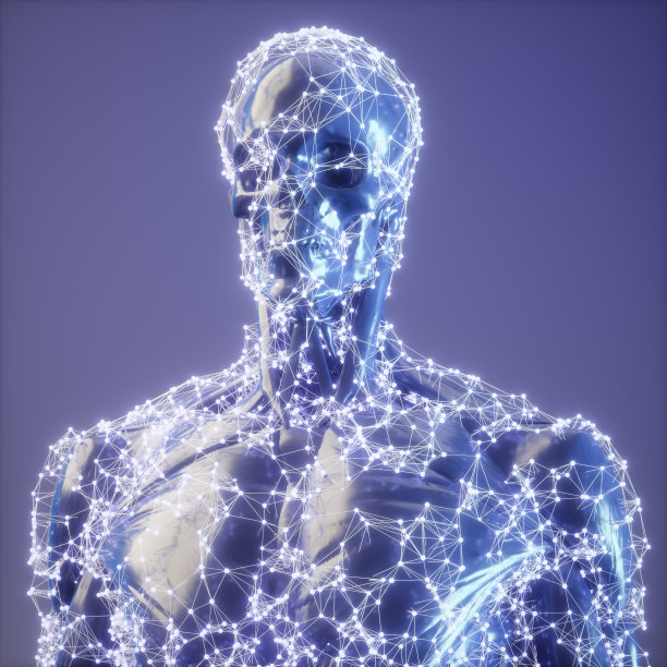 深度学习与人工智能概念。人的肖像与线和点形成的丛。图片下载