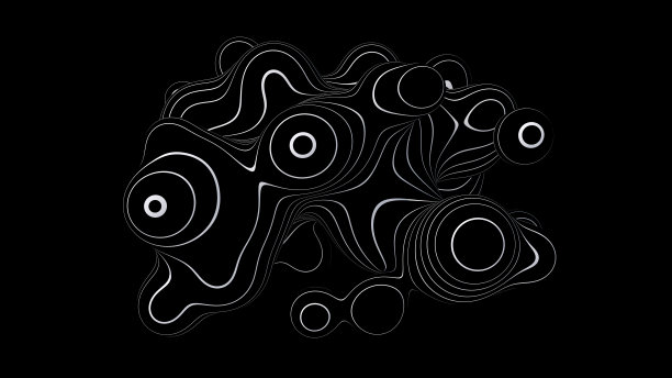 黑色和白色条纹液体球。白色背景。抽象插图，3d渲染。图片下载