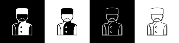 设置礼宾图标孤立的黑色和白色图片下载