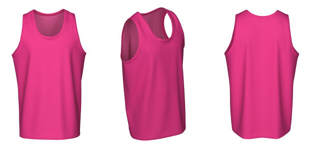 背心-粉红色，模板，从三面，隔离在白色背景图片下载
